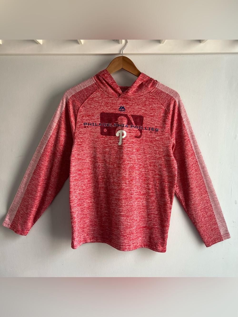 Majestic Philadelphia Phillies MLB Hoodie Men’s S Small Red Heathered Pullover